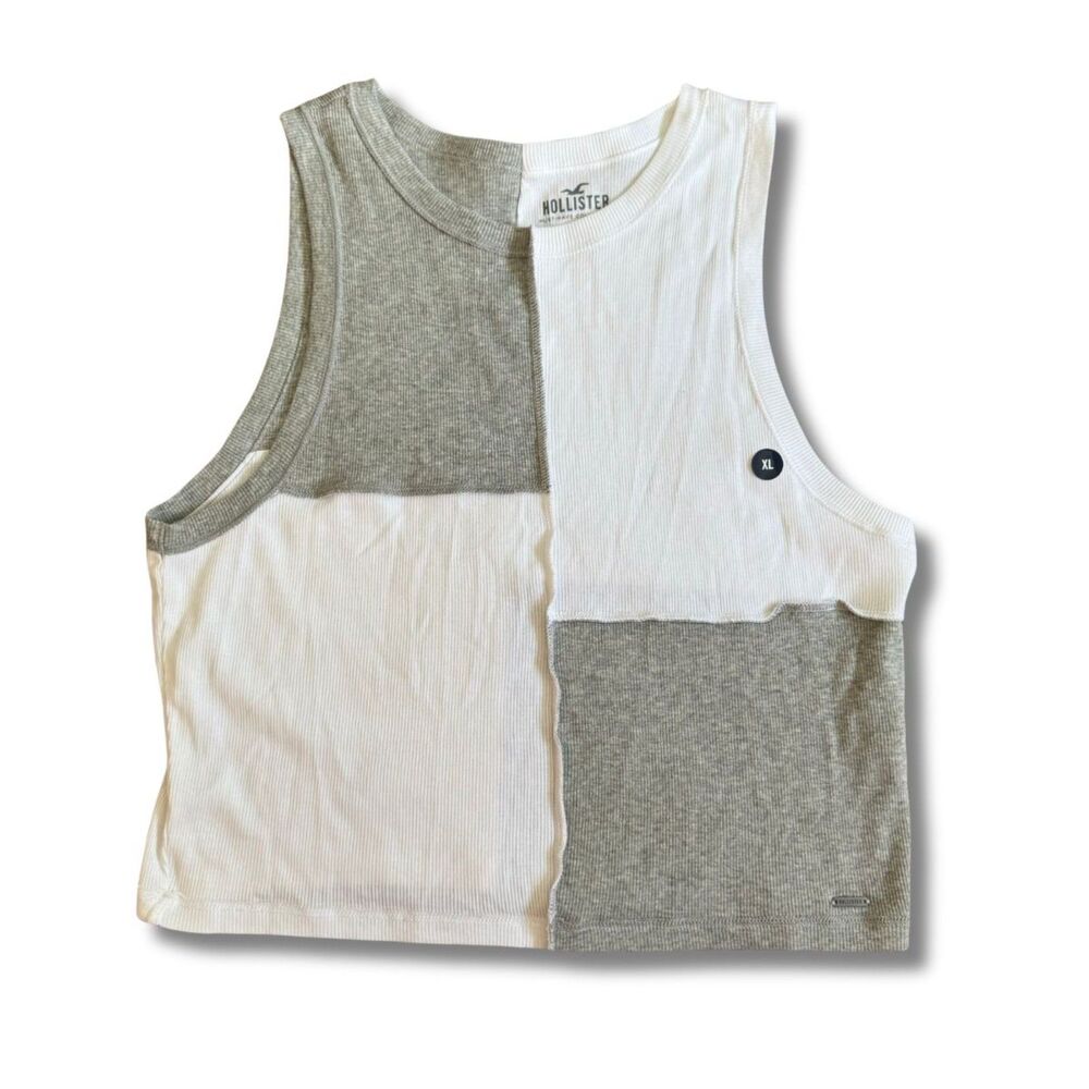 Hollister Cropped Crewneck Tank Top - Gray White, XL, NWOT